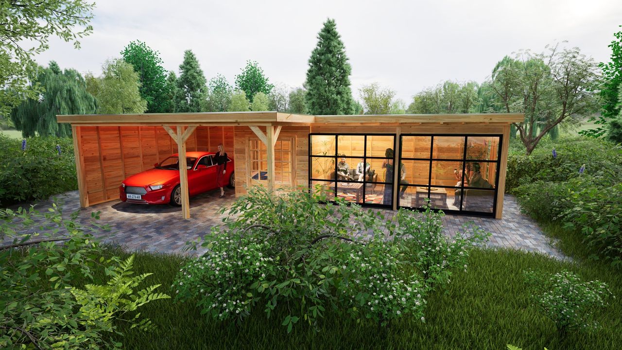 Tuinhuis met overkapping en carport